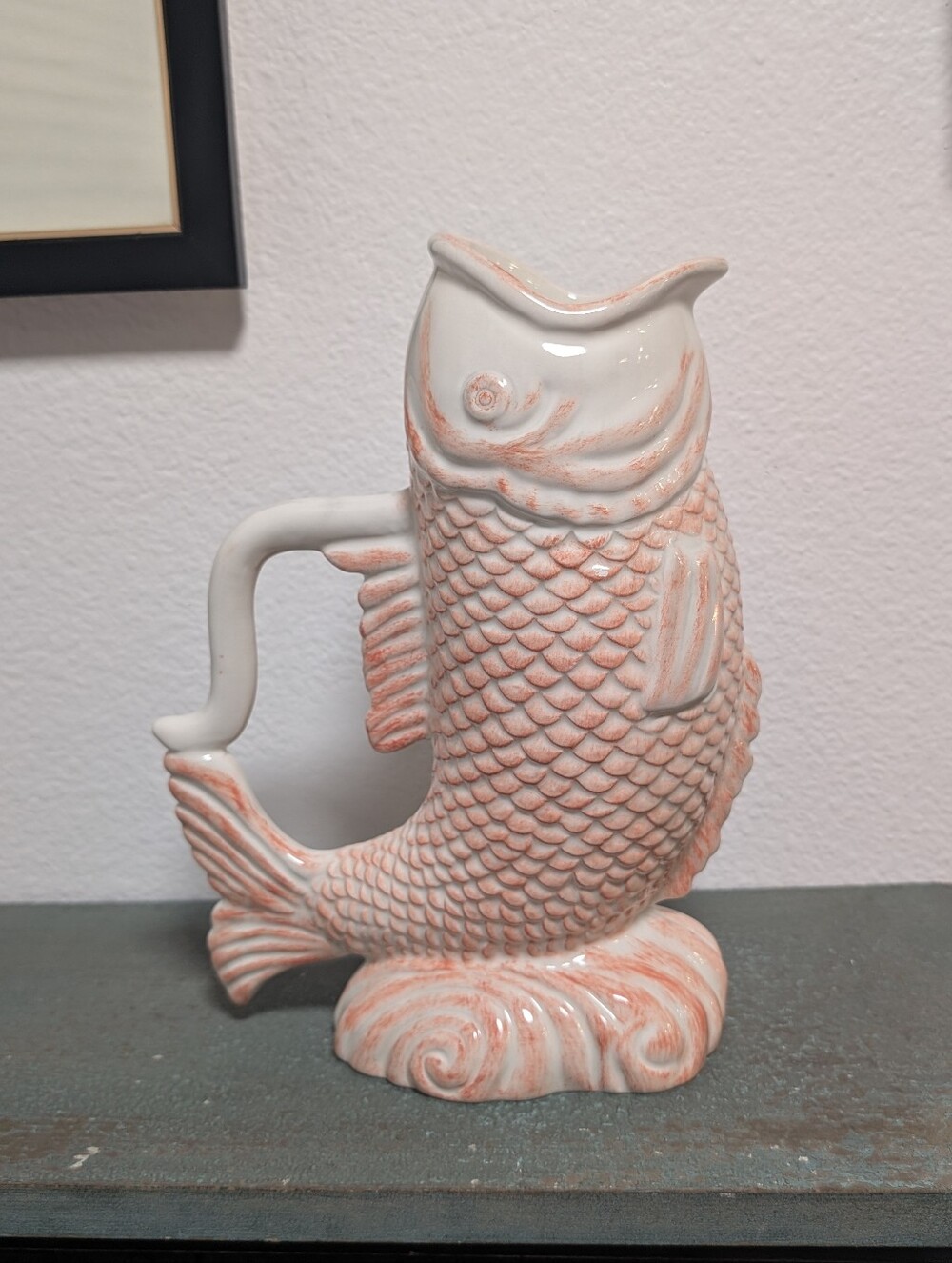 Coral Seafare Fish Pitcher/Vase Ceramic By Boston Warehouse Trading Corp 2006